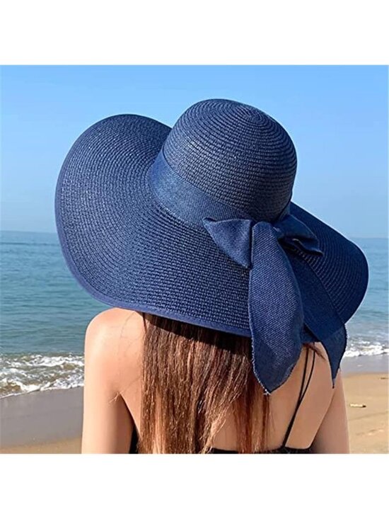 Women\'s Big Straw Wide Brim Summer Hat Floppy Foldable Roll up Cap main image 5